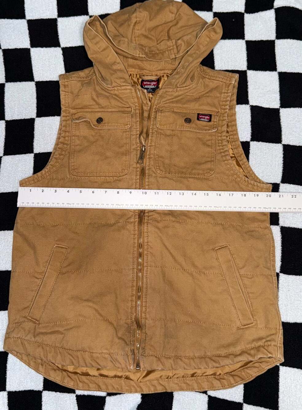 Wrangler Workwear Men's Brown Duck Canvas Quilted Insulated Hooded Vest Size M